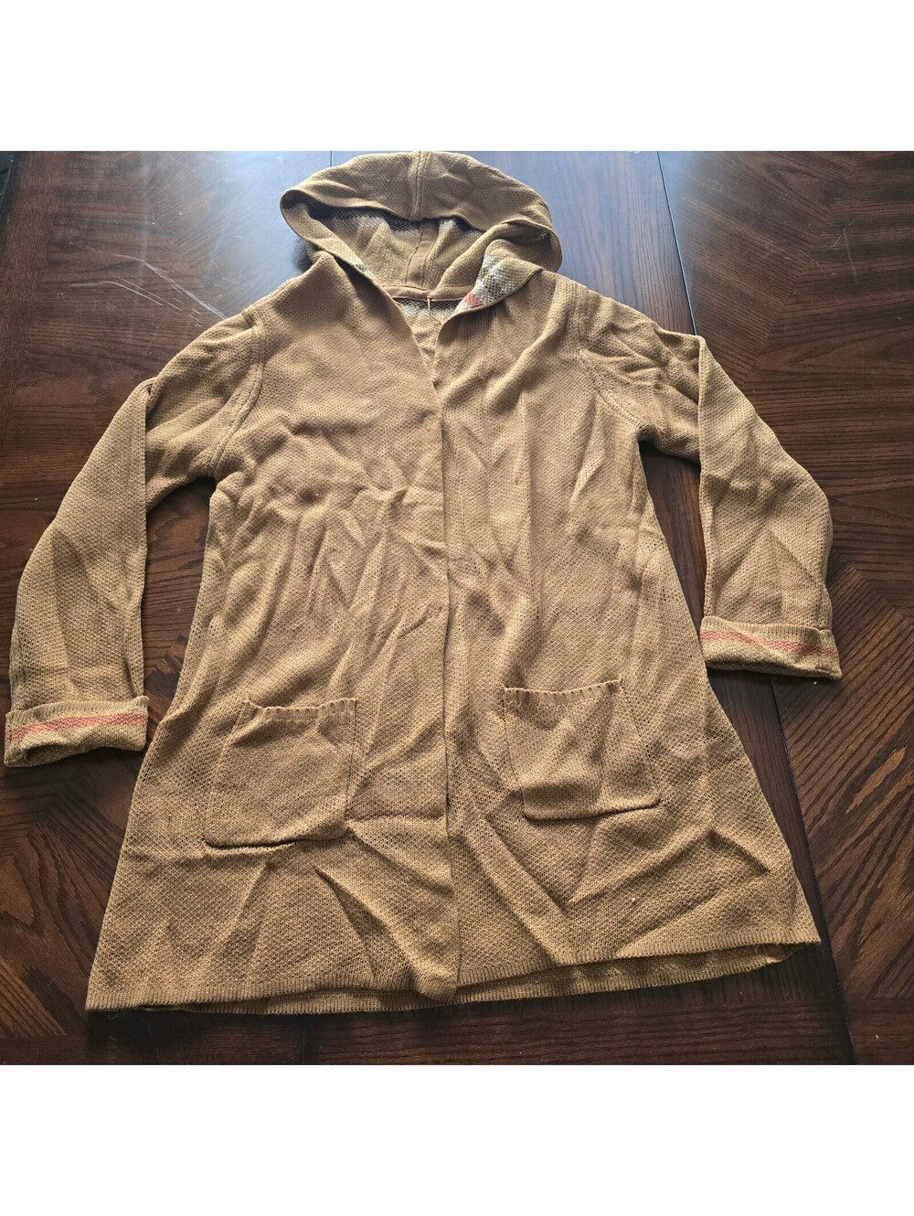 Brown hooded open front cardigan womens